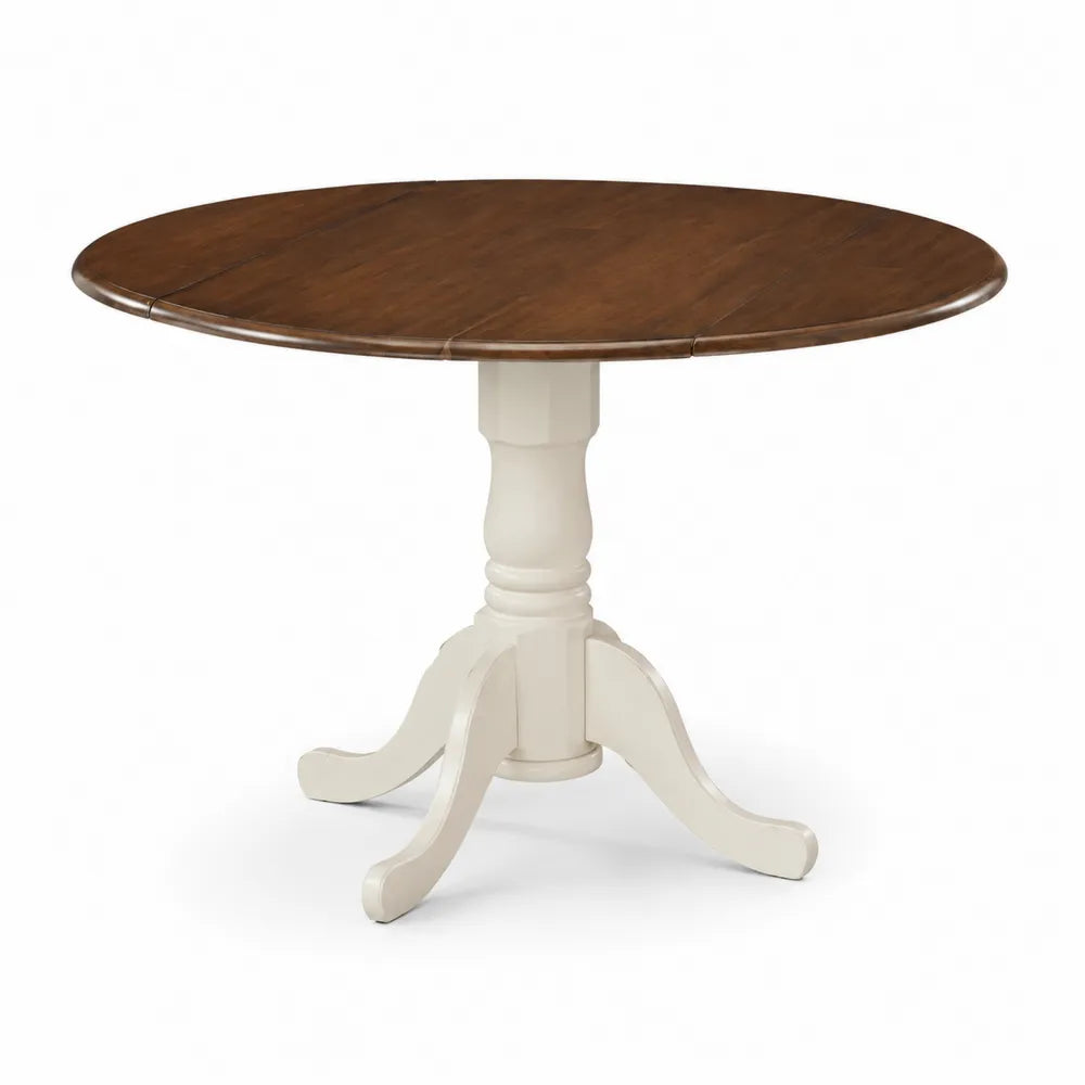 Mesa de comedor redonda de madera maciza marr¨®n y blanca
