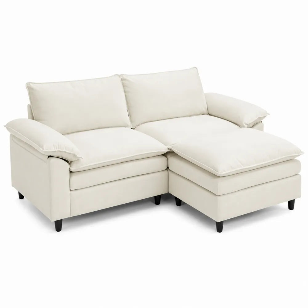 Sof¨¢ Seccional de Tela Beige con Chaise Longue