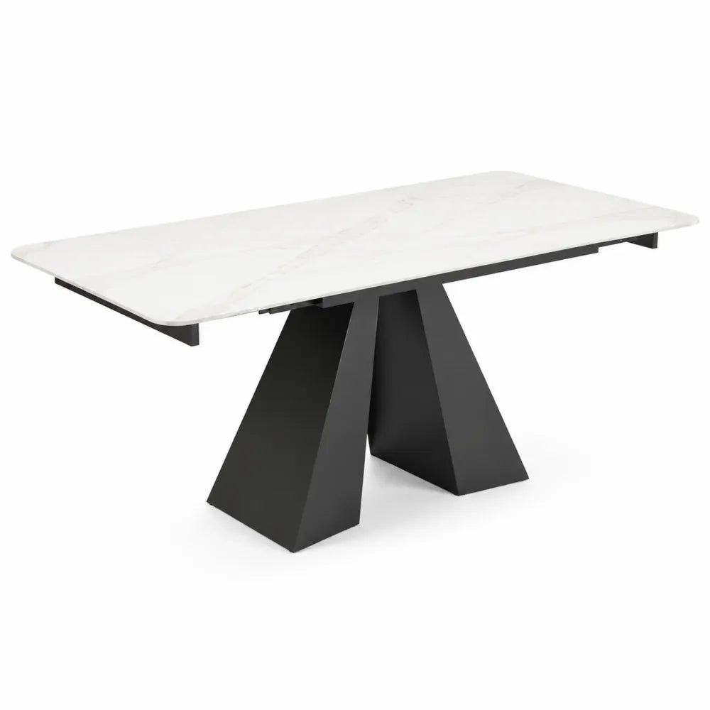 Mesa de comedor de m¨¢rmol con base met¨¢lica negra
