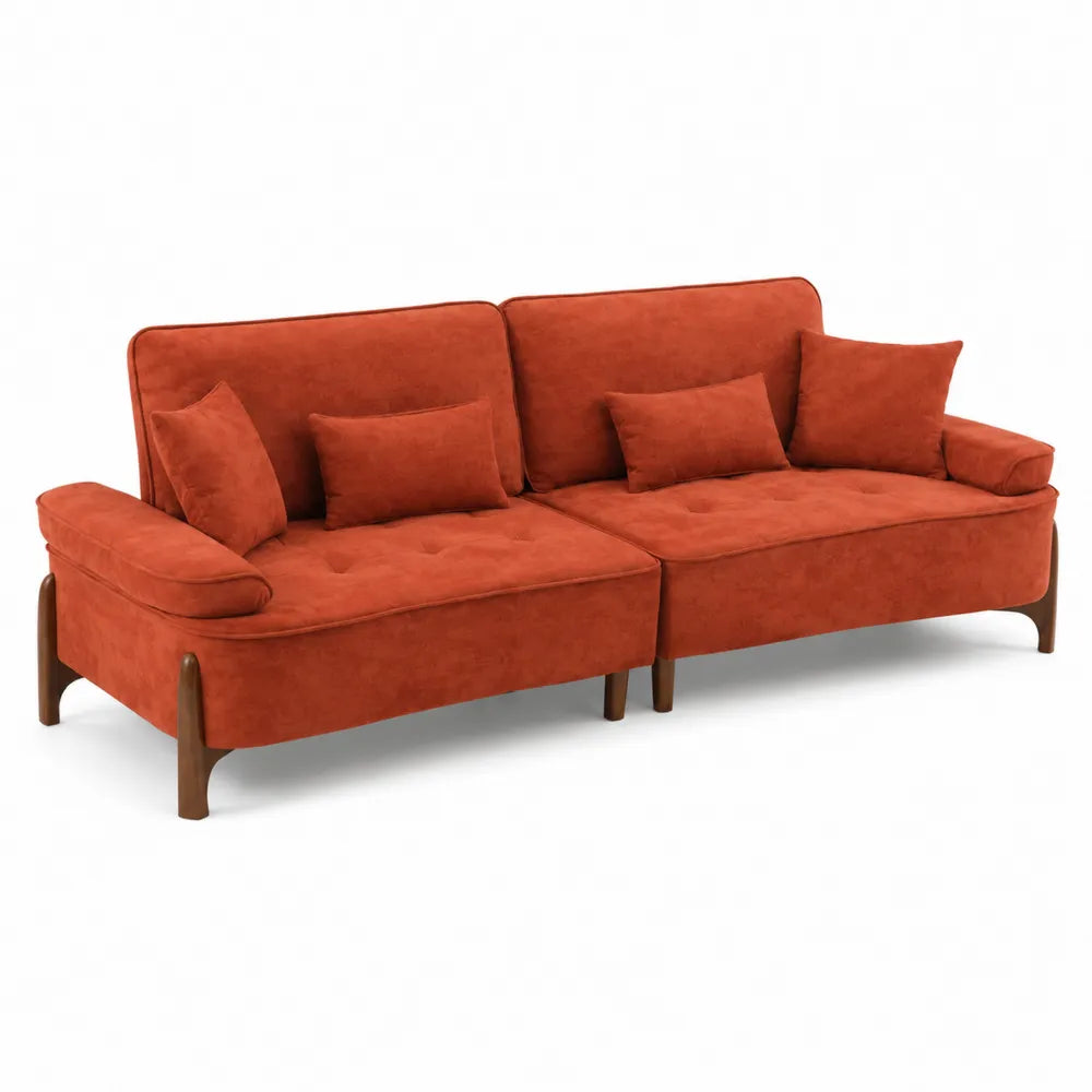 Sof¨¢ de 3 plazas de poli¨¦ster rojo terracota con patas de madera