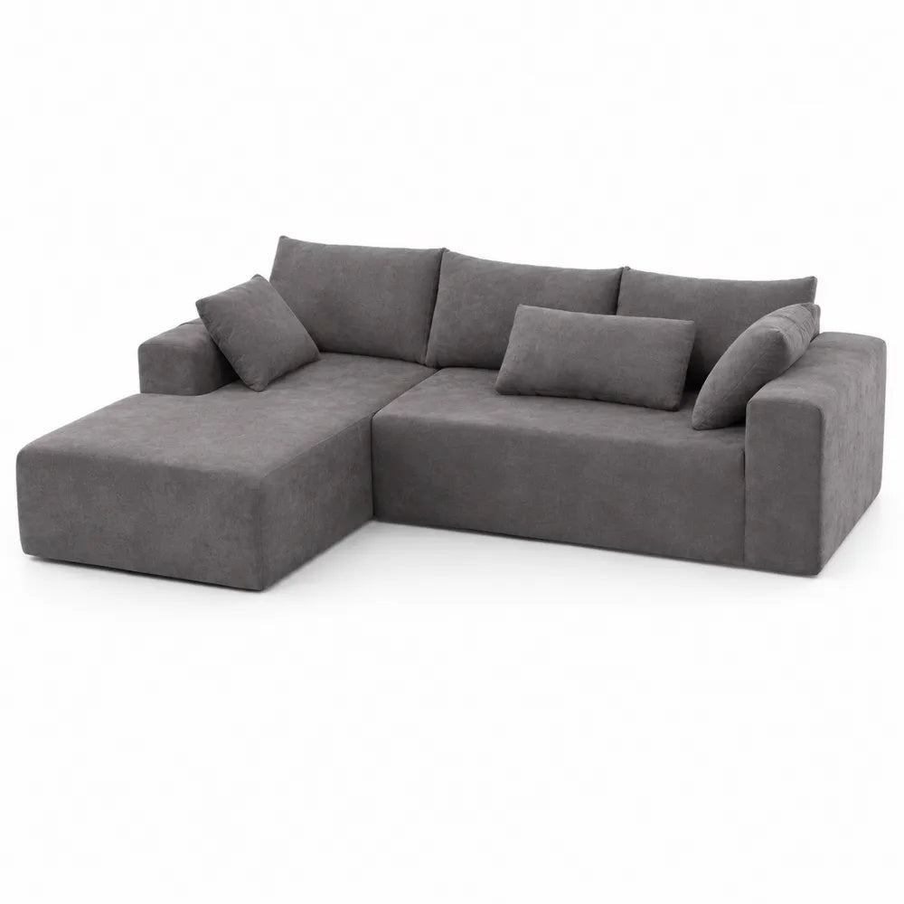 Sof¨¢ Chaise Longue en Forma de L de Tela Gris Oscuro