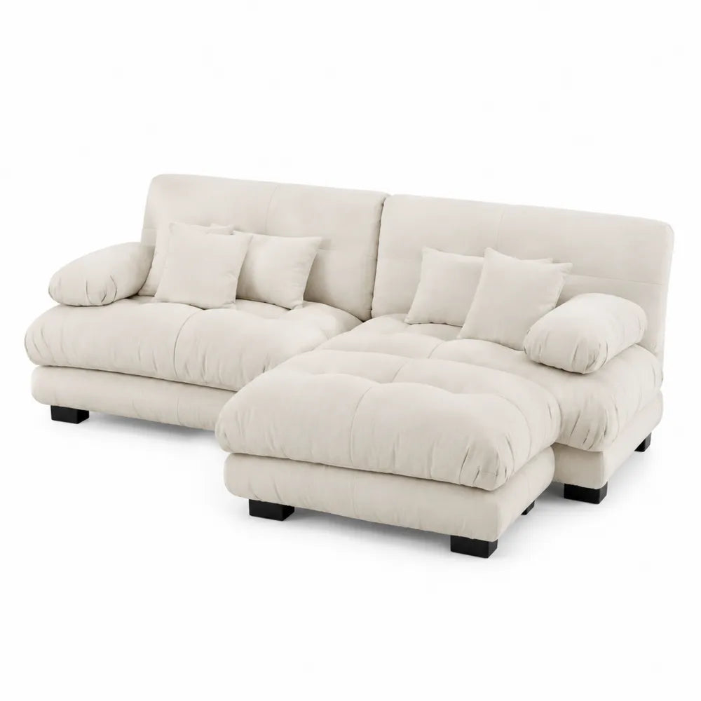 Sof¨¢ chaise longue de poli¨¦ster beige con estructura de madera 300x150x90 cm