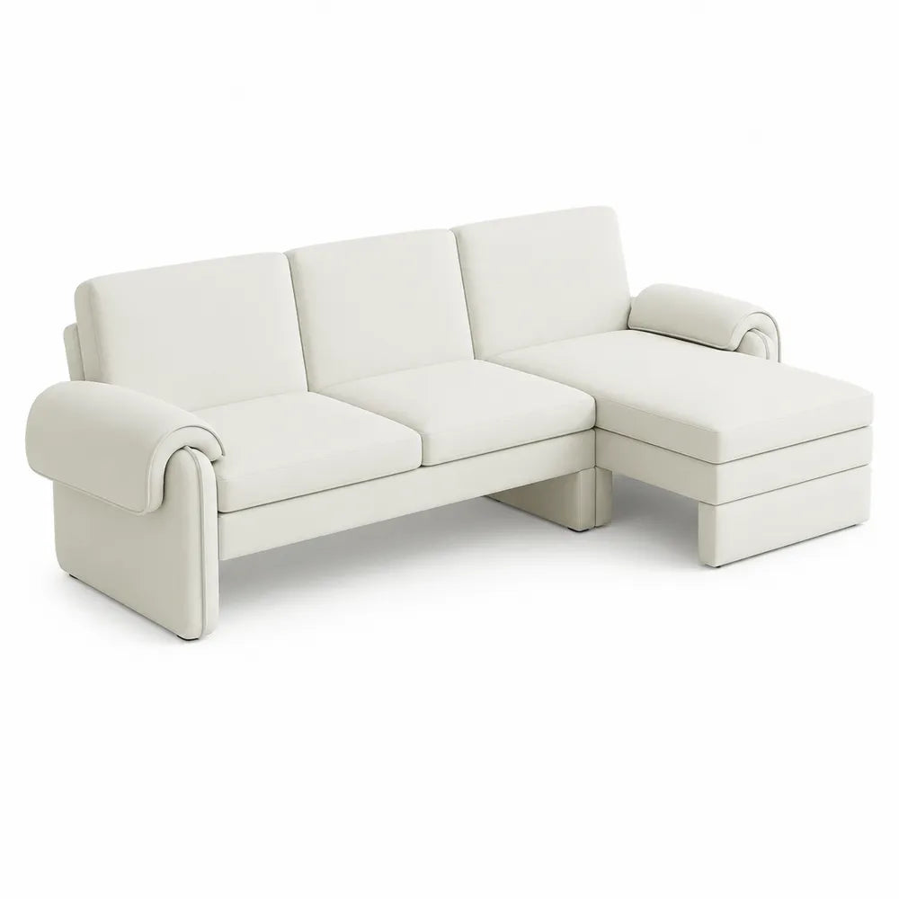 Sof¨¢ Chaise Longue Esquinero de Cuero Sint¨¦tico Beige 255x160x85 cm