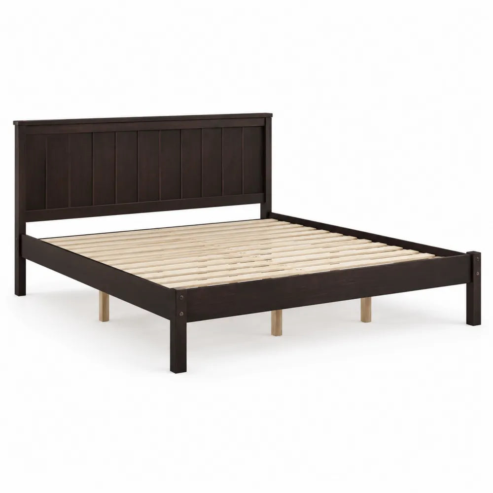 Cama de matrimonio de madera marr¨®n oscuro con cabecera