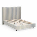 Cama tapizada de tela rayada Gris y Blanco 200cm x 160cm