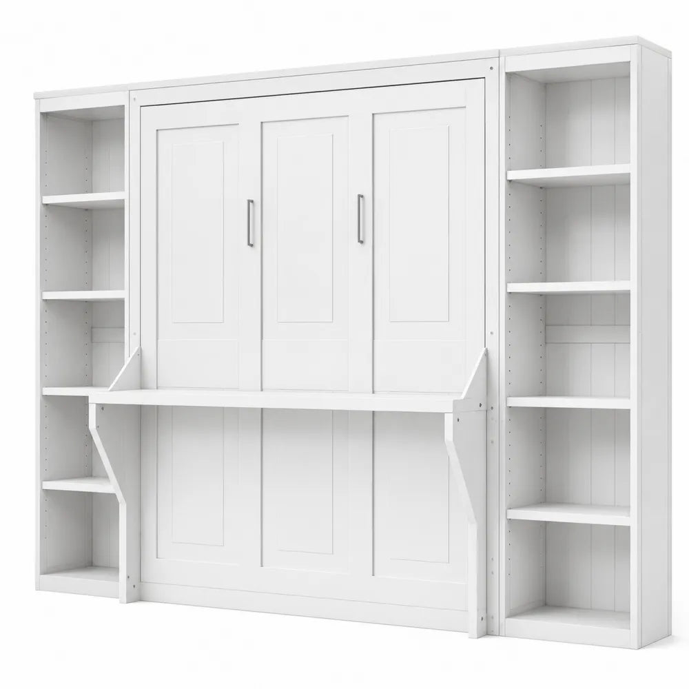 Cama plegable de madera MDF con estanter¨ªas blancas 200x90 cm