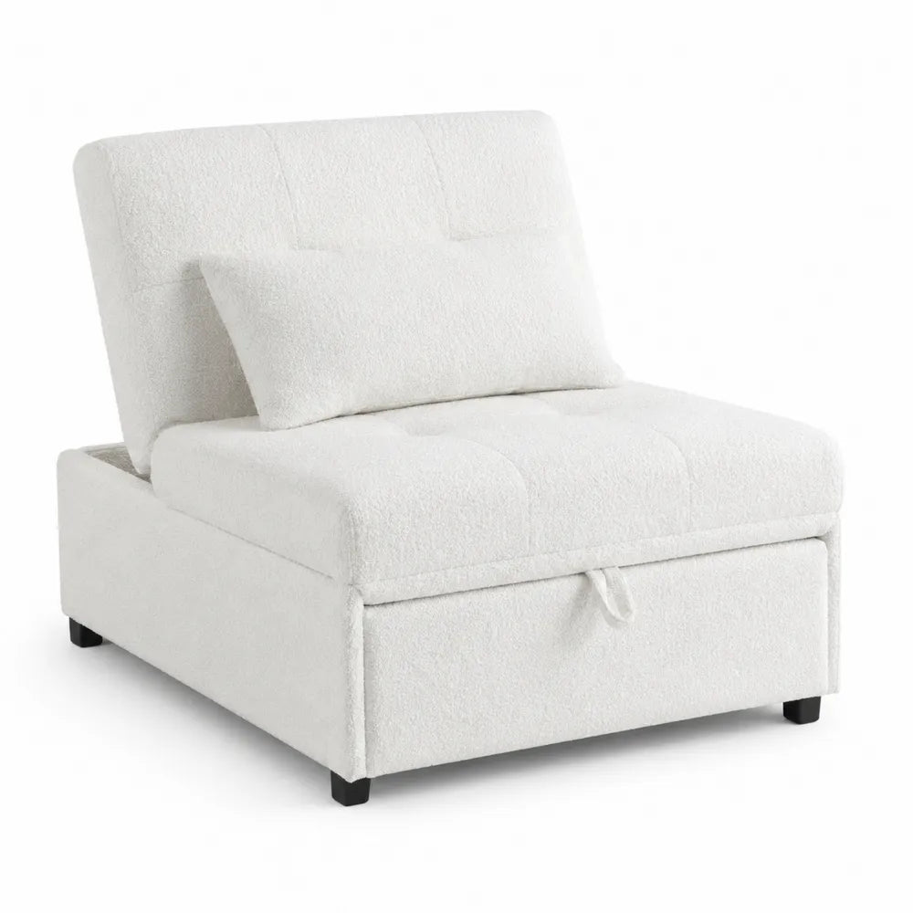 Sof¨¢ cama individual de tela boucl¨¦ blanco 95x80x78 cm