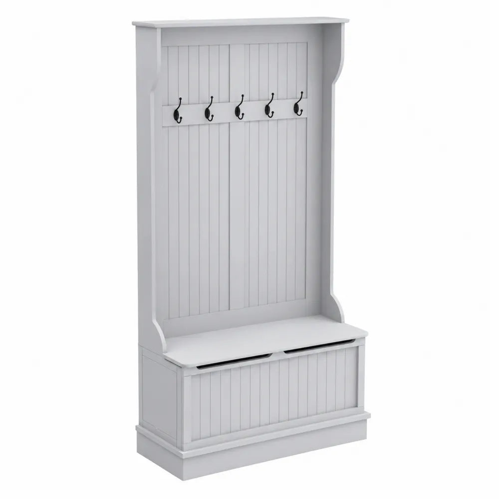 Mueble recibidor de madera maciza con ganchos Blanco 180x90x40 cm